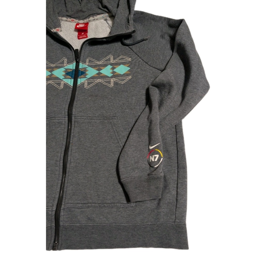 Nike N7 Full Zip Hoodie Small Gray Native Aztec Graphic Sweatshirt Womens - Picture 8 of 9